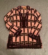 Tory Burch Tunic Logo T Pink With Brown Trim Long Sleeve V Neck Women’s Size 2