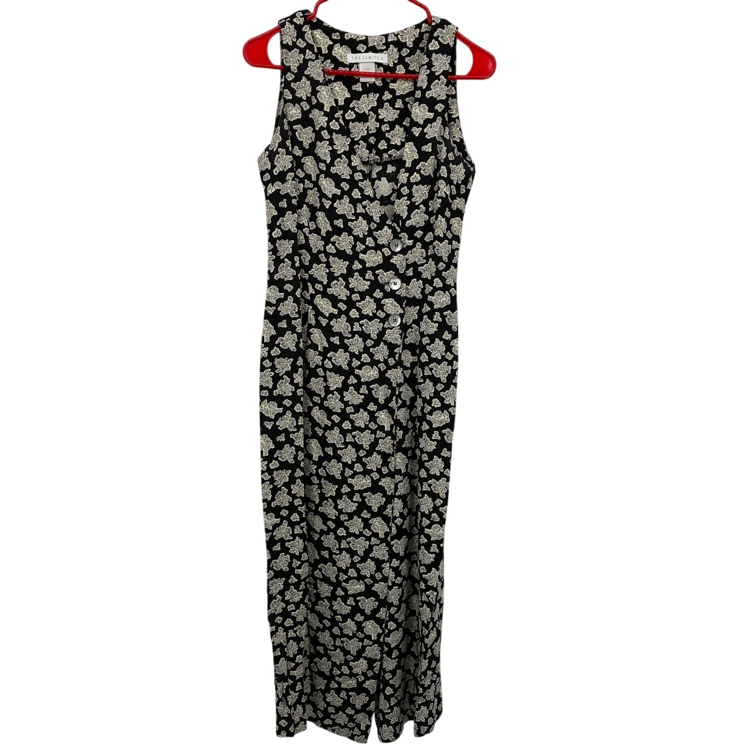 Made in USA* The Limited Floral Maxi Dress Size 4 Black Cream Sleeveless Button