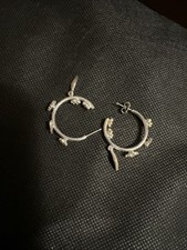 AVON Flower Yellow Hoop Earrings Silver