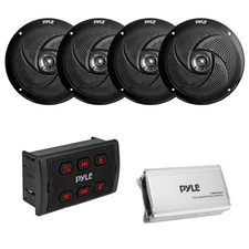 Pyle Marine Wireless Bluetooth Receiver, Amp, 4x 8'' 320W Boat Speakers (Black)
