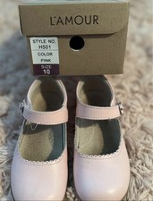 L'Amour H501 Pink Mary Jane Flats Leather Upper Unisex Kids Size 10 Buckle Strap