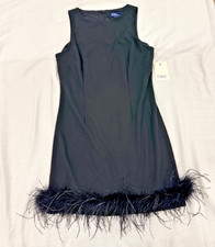 Donna Morgan Black Feather Hem Sheath Dress Size 4 NWT Sleeveless Cocktail Party