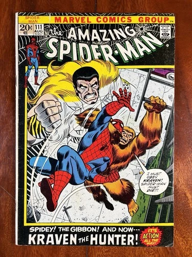 AMAZING SPIDER-MAN #111 AUG 1972 - KRAVEN AND GIBBON APPEARANCE! VG+