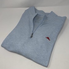 Tommy Bahama Blue 1/4 Zip Long Sleeve Pullover Top Men's Large Island Zone