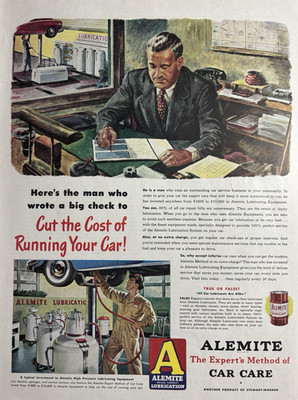 Alemite Lubrication Car Care Cut Cost Running System Mechanic VTG Print Ad 1948