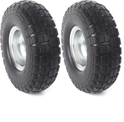 AR-PRO (2-Pack) 10-Inch Solid Rubber Tire Wheels - Replacement 4.10/3.50-4'' Flat