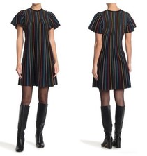 RED VALENTINO Black Knit Tent Dress with Multi-Colored Stripes Size Small