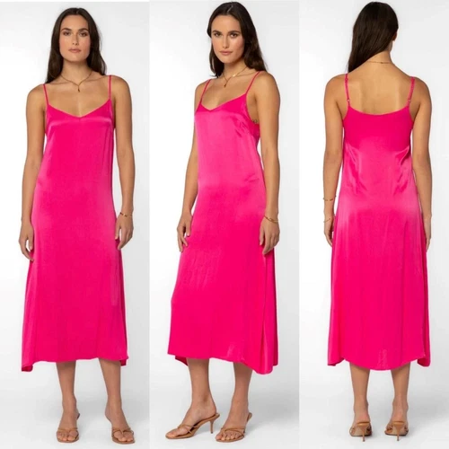 VALENTINO $98 VELLUTO CUORE sexy rosa midi cami abito slip S primavera estate raso festa nuovo con etichette