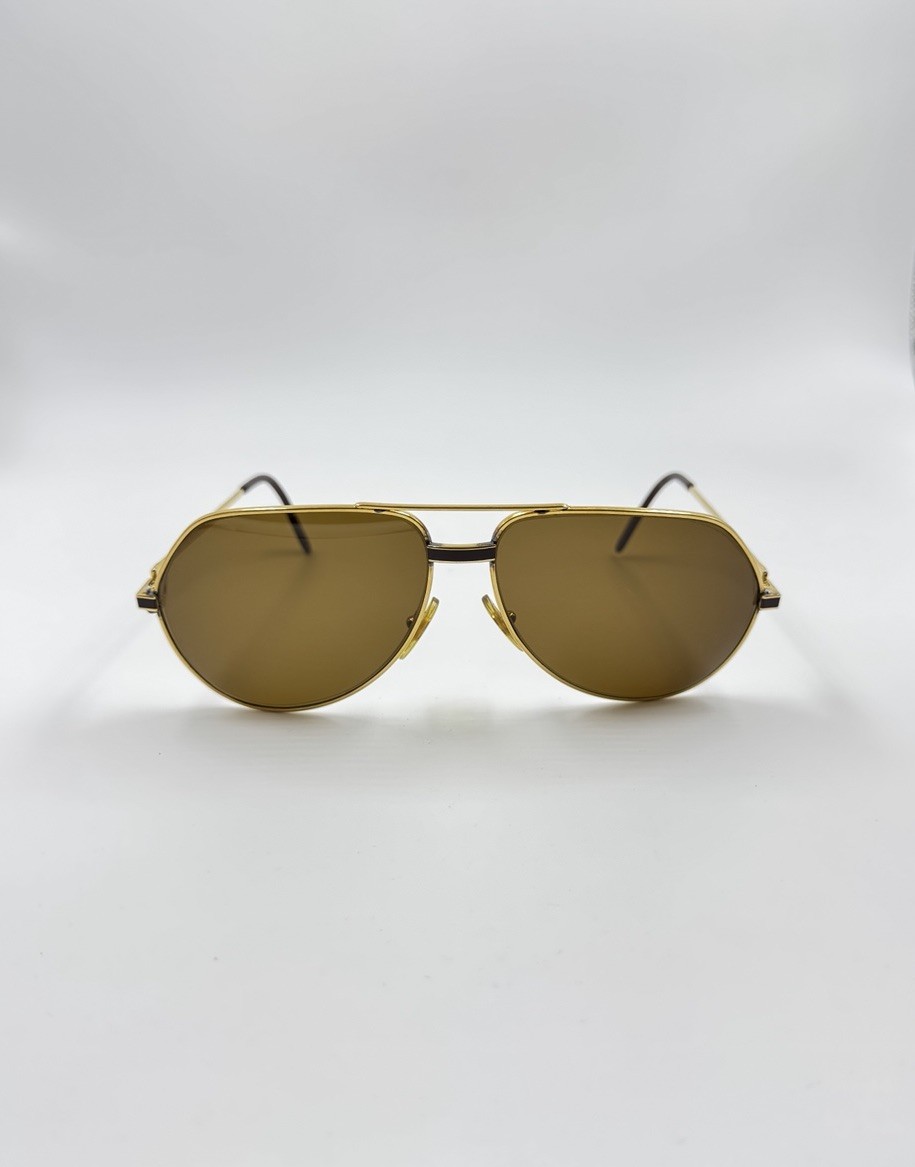 Vintage Cartier Vendome Laque Sunglasses Aviator Gold Frame Brown
