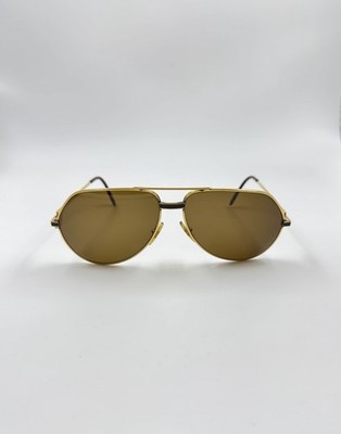 Vintage Cartier Vendome Laque Sunglasses Aviator Gold Frame Brown