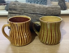 Beautiful Pair  Bideford studio Pottery -slipware small mugs Susan Juniper VGC