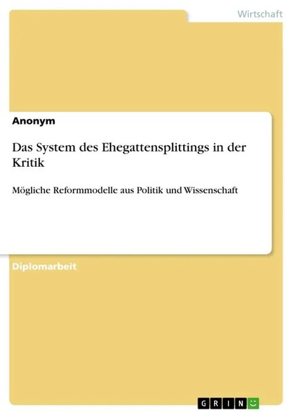 Das System Des Ehegattensplittings In Der Kritik Anonym Taschenbuch 104 S. 2019-image