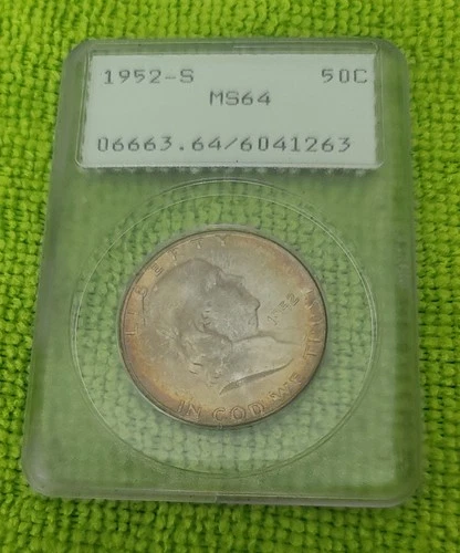 1952-S 50c Franklin Toner MS64 PCGS  Rattler holder