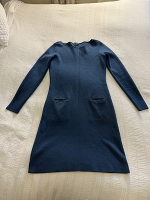 Claudia Strater Teal Blue 100% Merino Wool Knit Dress Size 38 UK 10 FLAWS