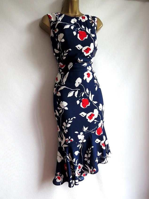 Phase Eight navy floral asymmetric flared dress size 14 - Image 3 of 4