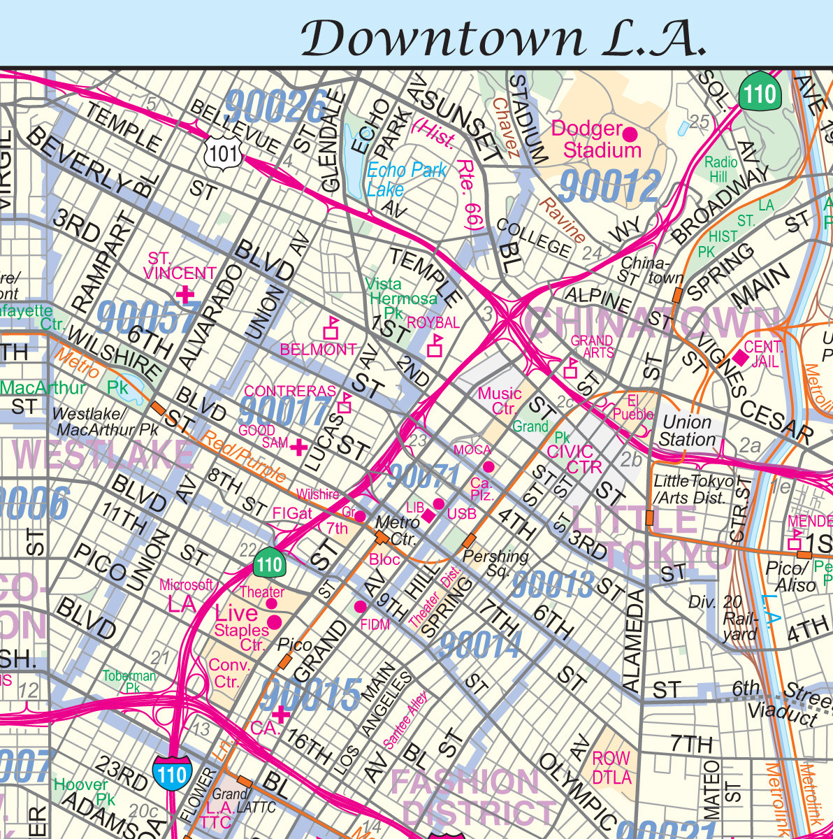 Greater Los Angeles Detailed Region Wall Map (44