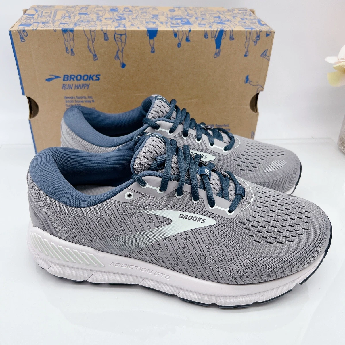 Brooks ADDICTION GTS 15 Running Shoes Grey Navy Aqua Women Size US