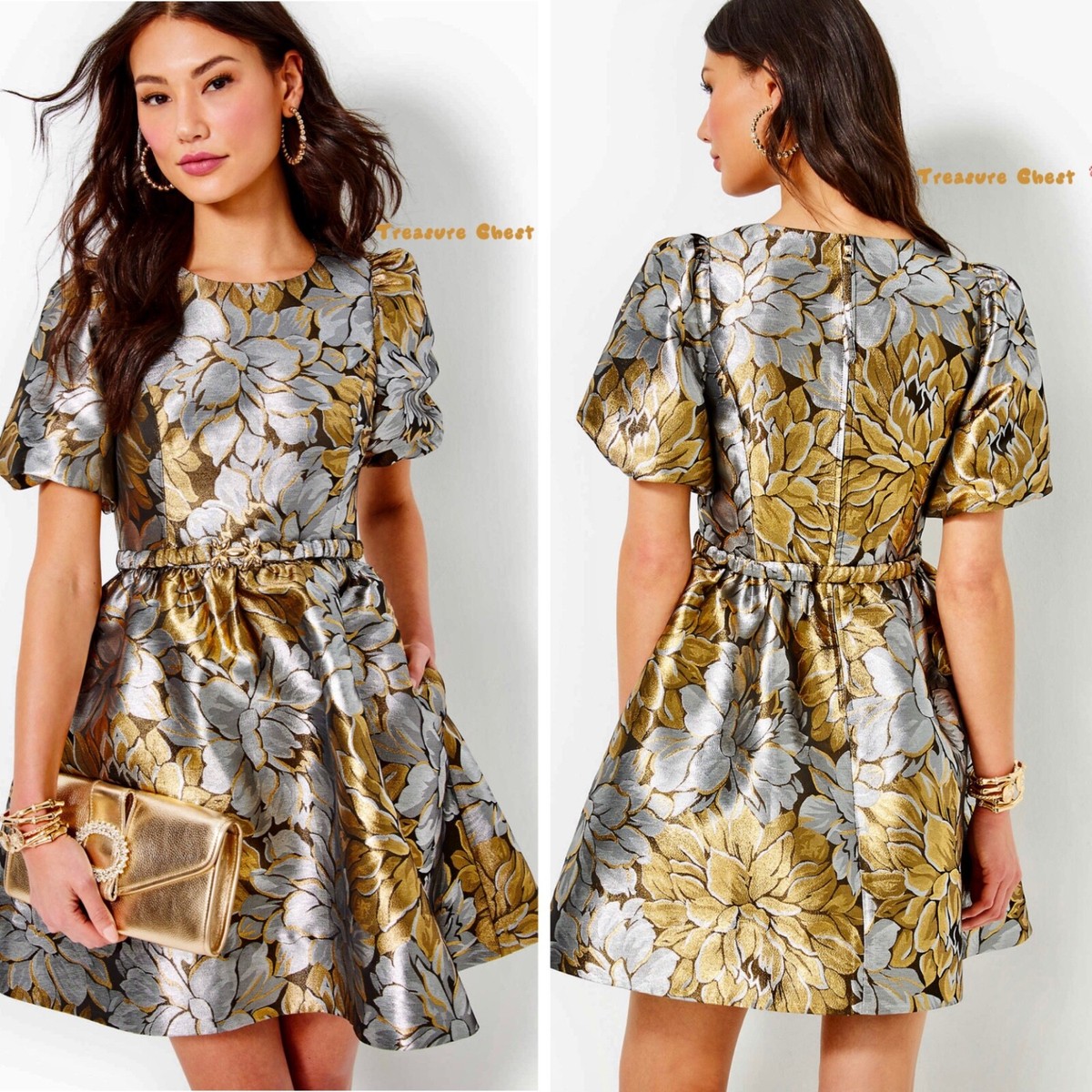 Lilly Pulitzer NWT Priyanka Dress Gold Peony Parade Brocade $278