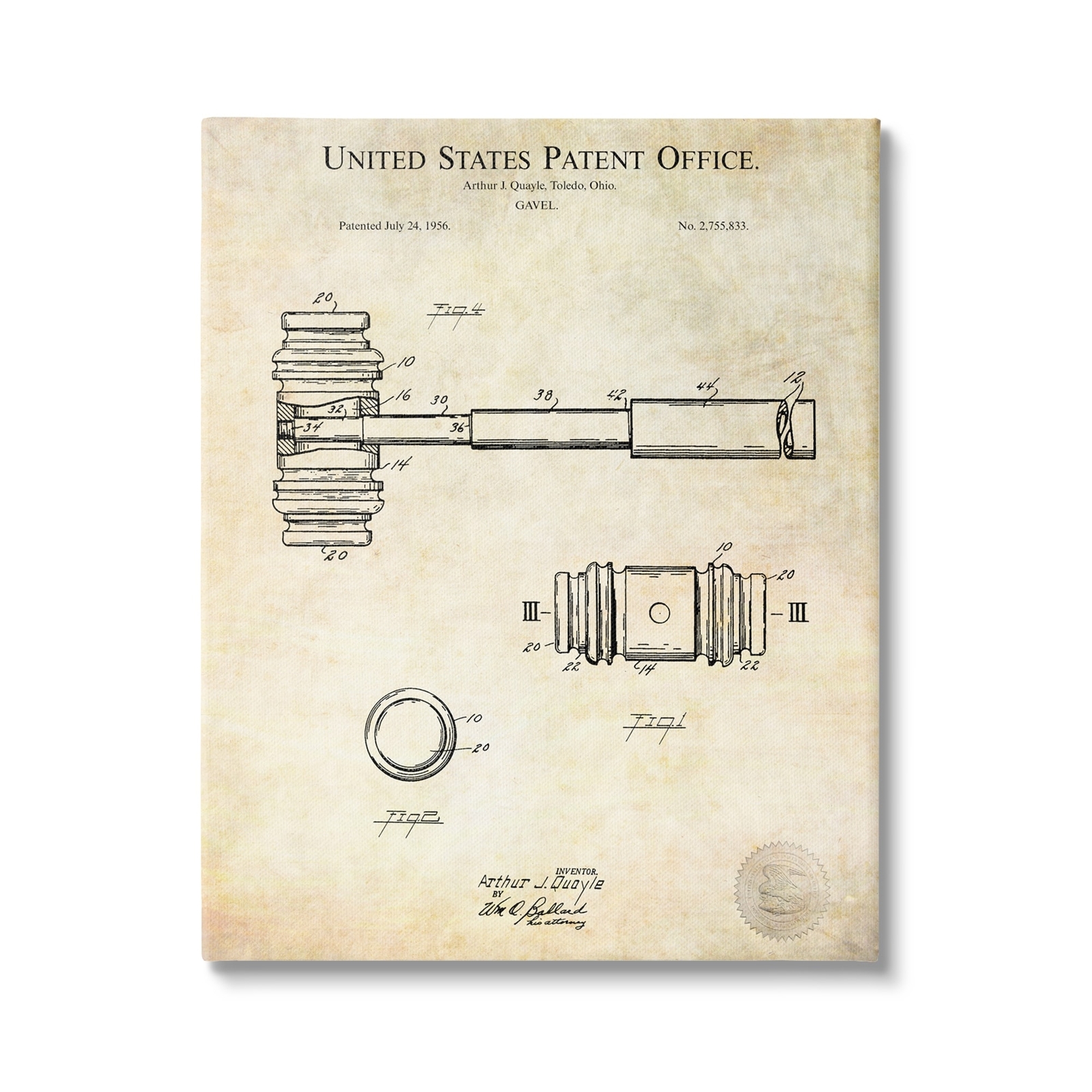 Stupell Vintage Gavel Invention Diagram Patent Text