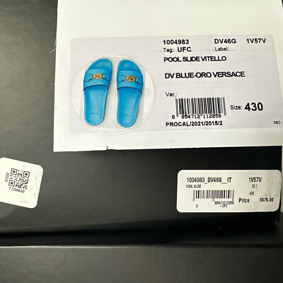 NIB $575 Versace Gold Medusa Leather/Rubber Sandals Blue 8.5 (41.5) 1004983 IT NIB $575 Versace Gold Medusa Leather/Rubber Sandals Blue 10  main image 4