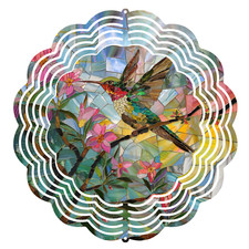 Stained Glass Hummingbird Wind Spinner Colorful Garden Decor