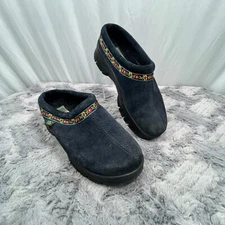 Daniel Green Suede Clogs Mules Floral Trim Comfort Slides Shoes Size 6