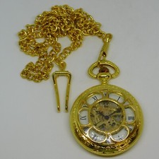 Skeleton Dial Three-Hand Wind-up Analog Men's Pocket Watch on Chain