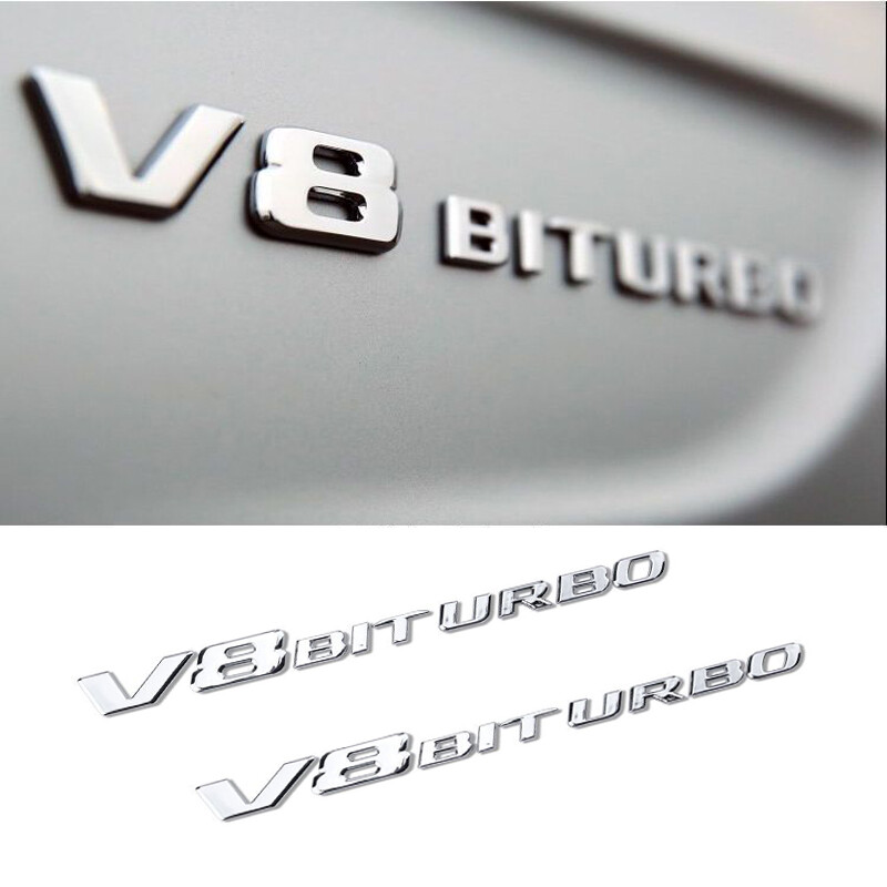 2pcs Chrome Letters V8 BITURBO Side Badges Emblems for Mercedes