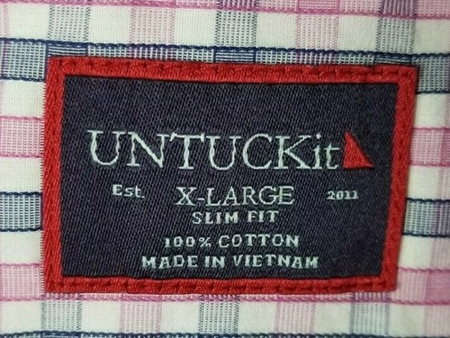 UNTUCKit Men's Size XL Slim Fit Button Front Shirt Pink Blue Gingham Check - Afbeelding 4 van 10