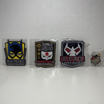 Sealed DC Patch And Pin Lot - Bane - Katana - Bane - Harley Quinn Pin
