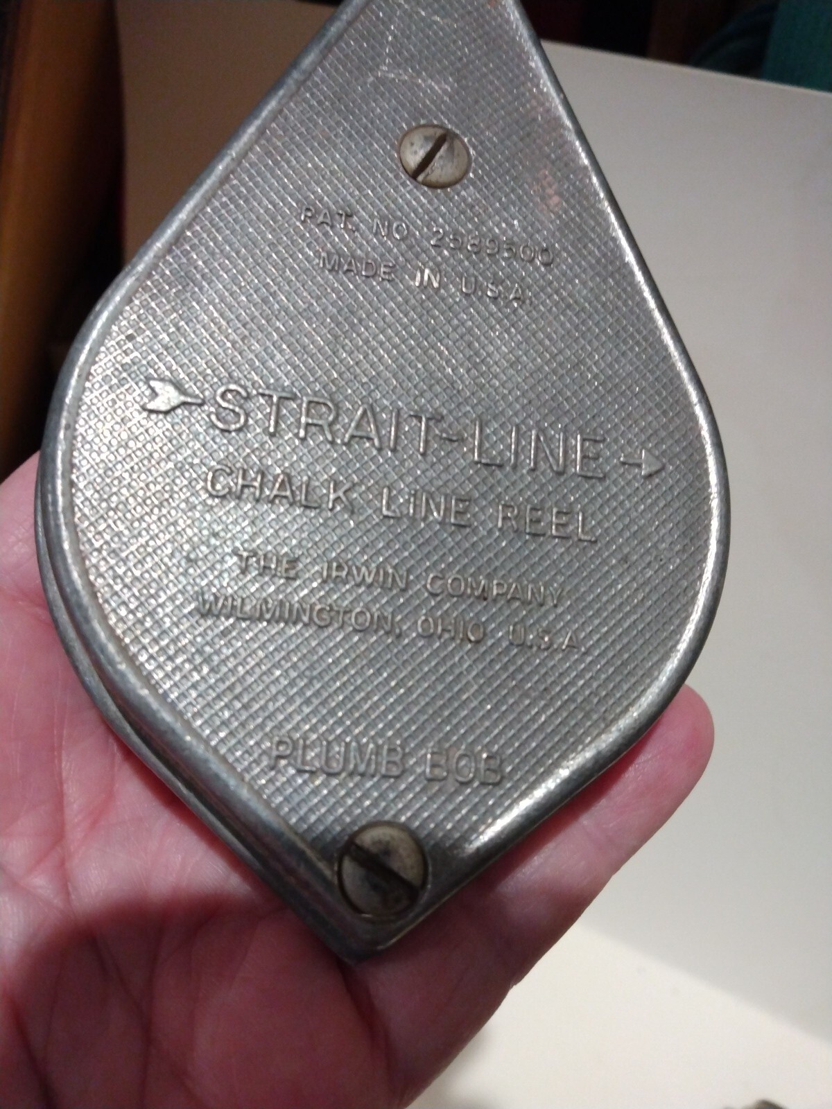 Vintage Metal IRWIN Straight-Line Chalk Line Reel Plumb Bob USA PAT 2589500