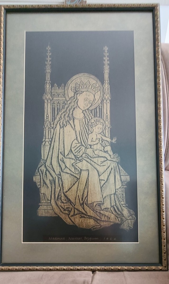 Maddona & Child Vintage Framed Brass Rubbing (1462) Nivelles
