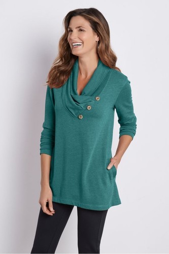 NEW $90 SOFT SURROUNDINGS Westminster Tunic French terry Top Cowl Teal Womens L - Picture 8 of 8