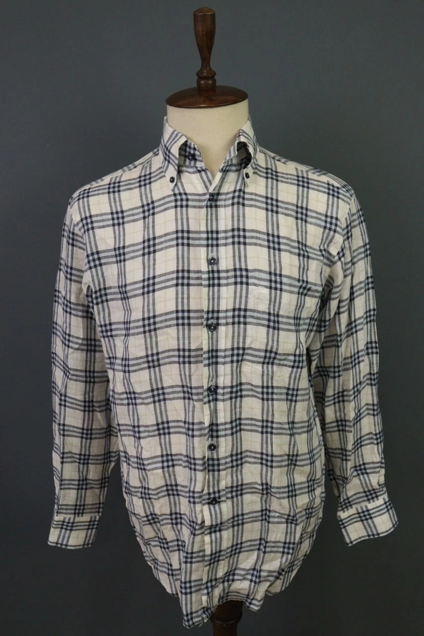 Burberry Multciolor Nova Check Linen Long Sleeve Button Up Shirt Size 40