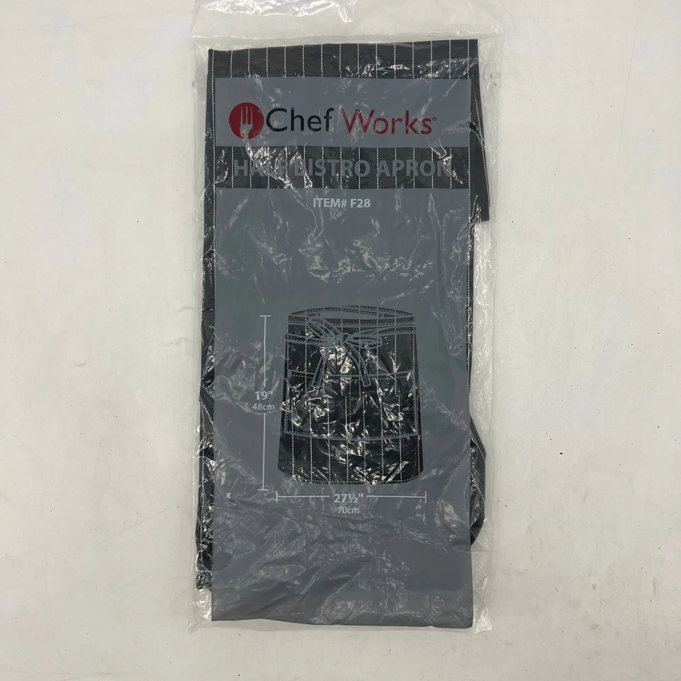 Delantal medio bistró Chef Works F28 adulto talla única negro a rayas blanco 19x27,5 Foto 2 de 4