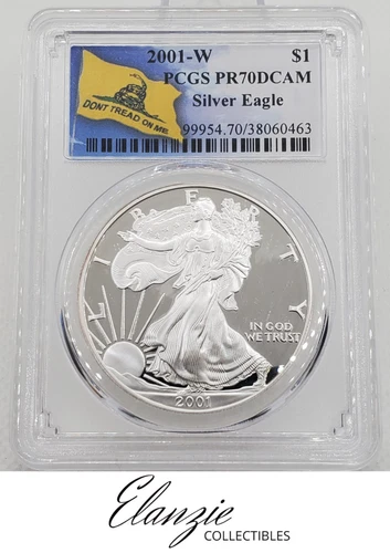 2001-W Proof American Silver Eagle Don't Tread on Me Label PCGS PR70