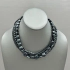 Premier Designs Necklace Black Multi Strand Beaded Statement Costume Jewelry 16"
