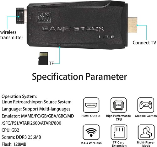 20000+ Retro Videospielkonsole 4K HD TV Spiel Stick 64GB w/2 Wireless Controller - Bild 3 von 13