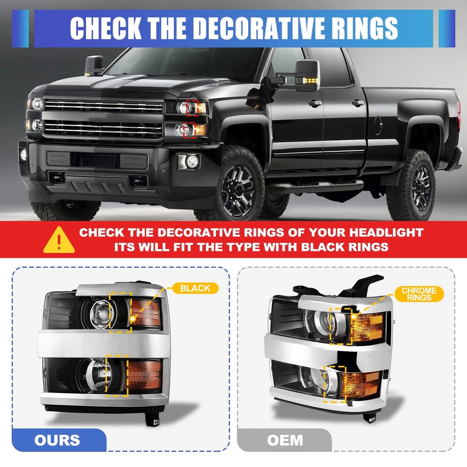 For 2015-2019 Chevy Silverado 2500HD 3500 HD Chrome Headlights Projector Lamps - Imagem 3 de 4