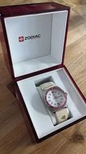 MEN'S ZODIAC SEA DRAGON WATCH 40MM MODEL Z02269 FUCHSI RED PINK BEZEL WHITE BAND