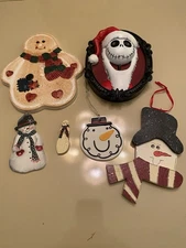 Lot Of 5 Snowman Theme Christmas Tree Ornaments & Decorations, Various Materials