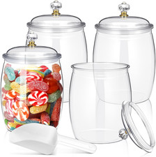 4 Pcs Plastic Candy and Cookie Jars with Lids Clear Cookie Container Candy Jars