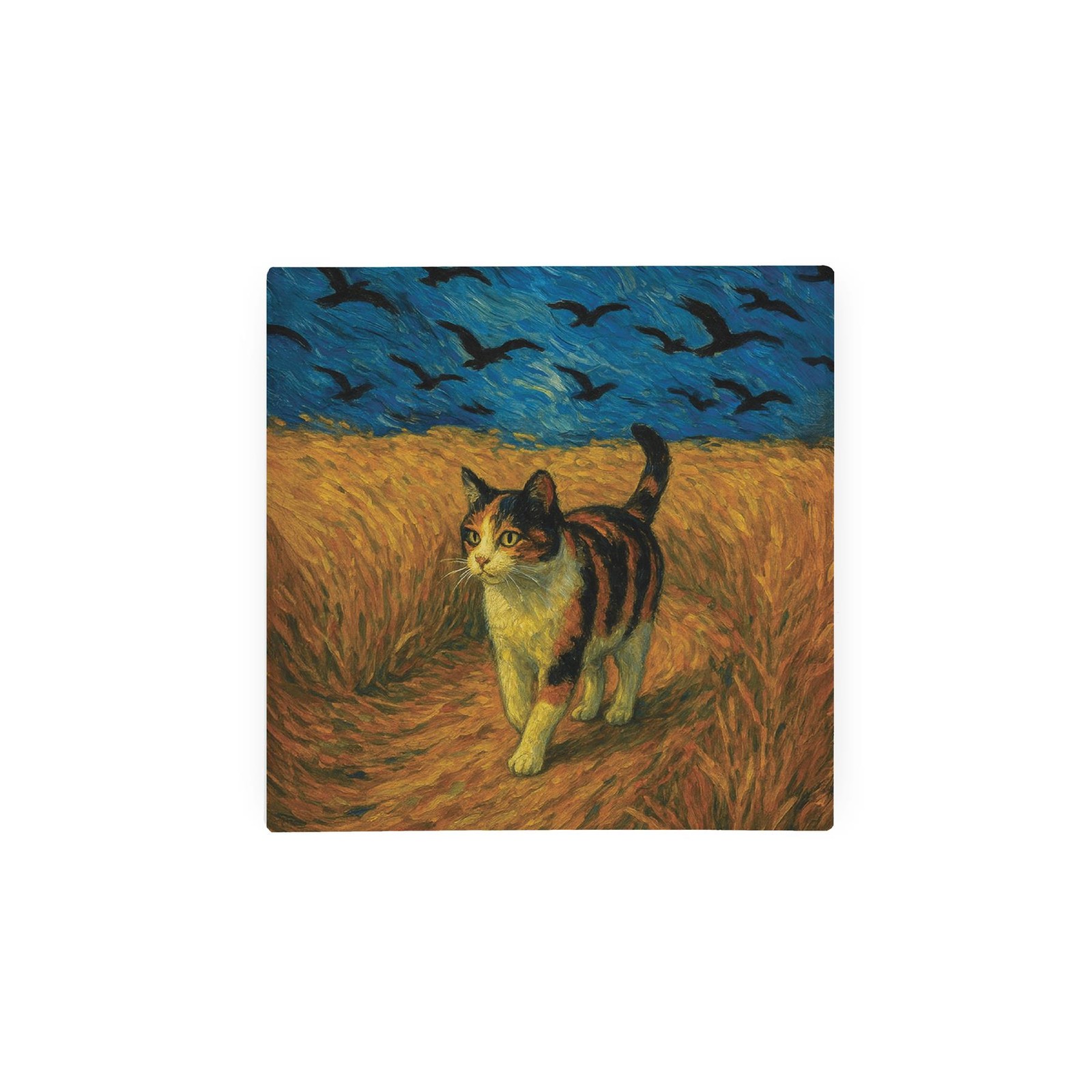 Van Gogh Wheatfield With Crows Cat Portrait Pot Stand - Small Glass Trivet Gift
