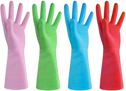 Dishwashing Rubber Gloves for Cleaning – 4 Pairs Household Gloves Including B...
