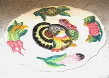FINE VINTAGE Turkey Platter Thanksgiving Ceramic Big Italy Hand Painted 20"x 16”