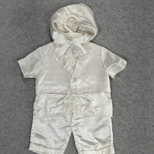 Vintage Baby Boy Christening Baptism Outfit 4Pc Satin Set Hat Vest Shirt 0-6M