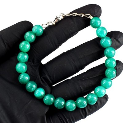 Brillantester grüner Smaragd 102,00 kt Perlen Top Armband RK 52 E713
