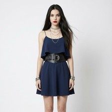 Alice  + Olivia Dress 4 Kipp Navy Strappy Ruffle A-line Skater Preppy Party Mini
