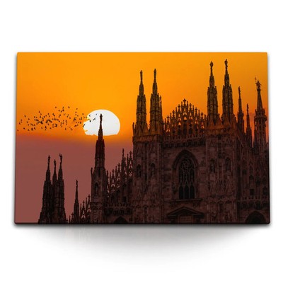 120x80cm Wandbild auf Leinwand Mailänder Dom Kathedrale Sonnenuntergang Roter
