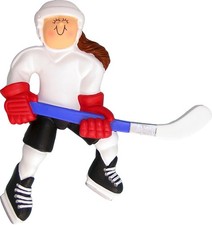 Hockey Player Female Brown Personalized Christmas Tree Ornament